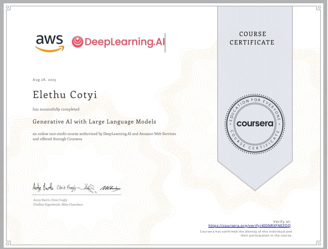 Generative AI with Large Language Models Certificate